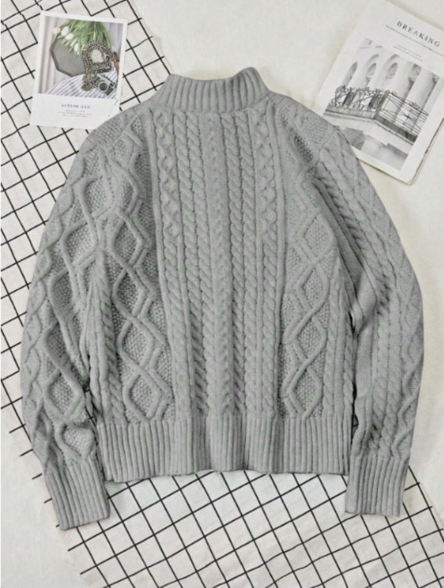Men’s casual half-zip cable knit sweater with a funnel neck — perfect for fall and winter