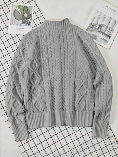 Men’s casual half-zip cable knit sweater with a funnel neck — perfect for fall and winter