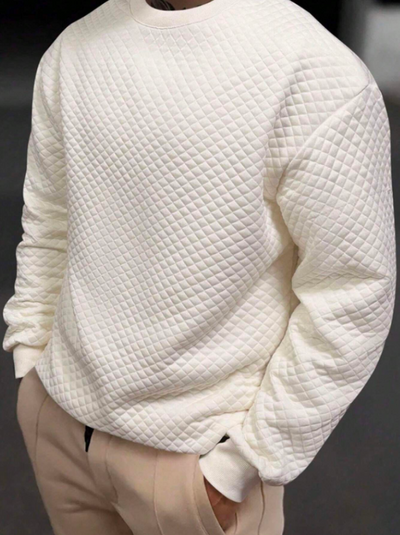 Men’s casual waffle-knit crew neck sweatshirt with long sleeves — available in plus sizes