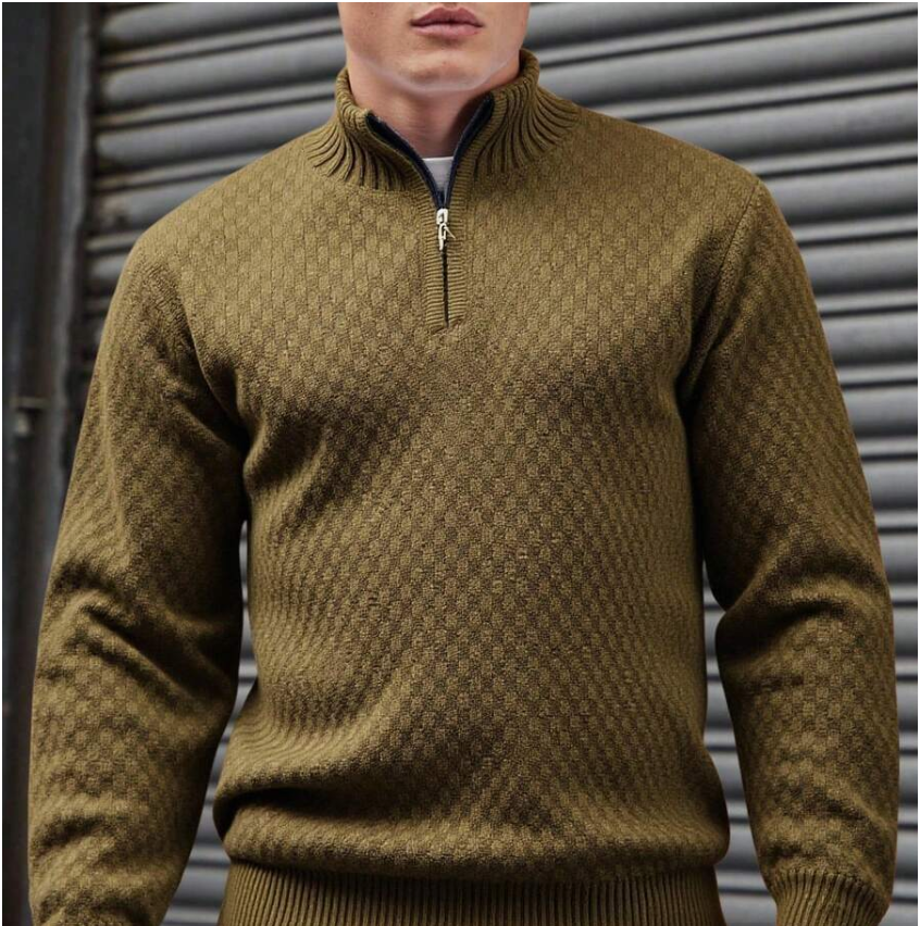 Men's Casual Solid Color Half-Zip Funnel Neck Cable Knit Sweater, Fall/Winter